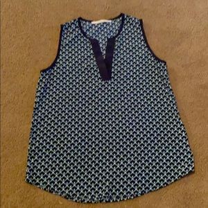 Blue and white tank top.